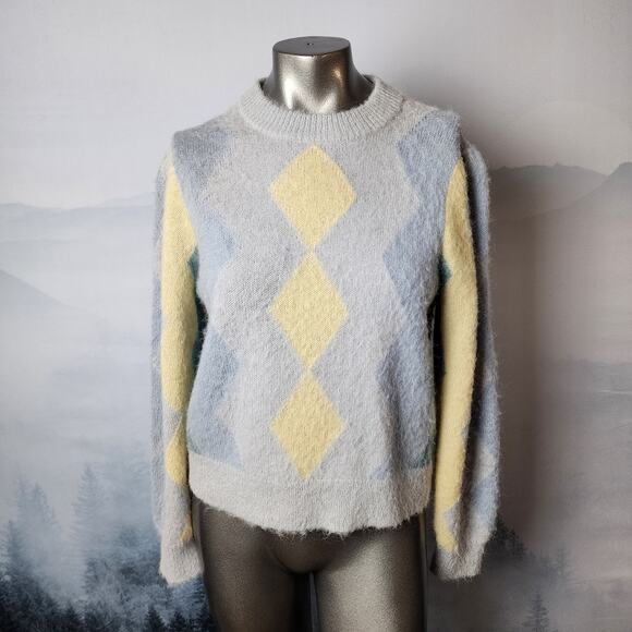 J. Crew Diamond Checked Crewneck Alpaca Wool Blend Sweater | Women's Small - Picture 1 of 13